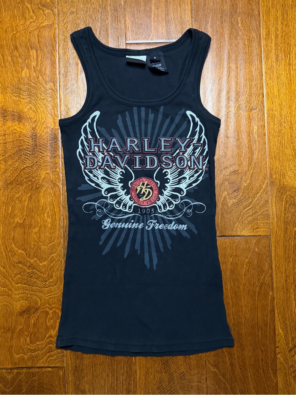 Y2K Vintage Harley Davidson black ribbed tank w angel wings